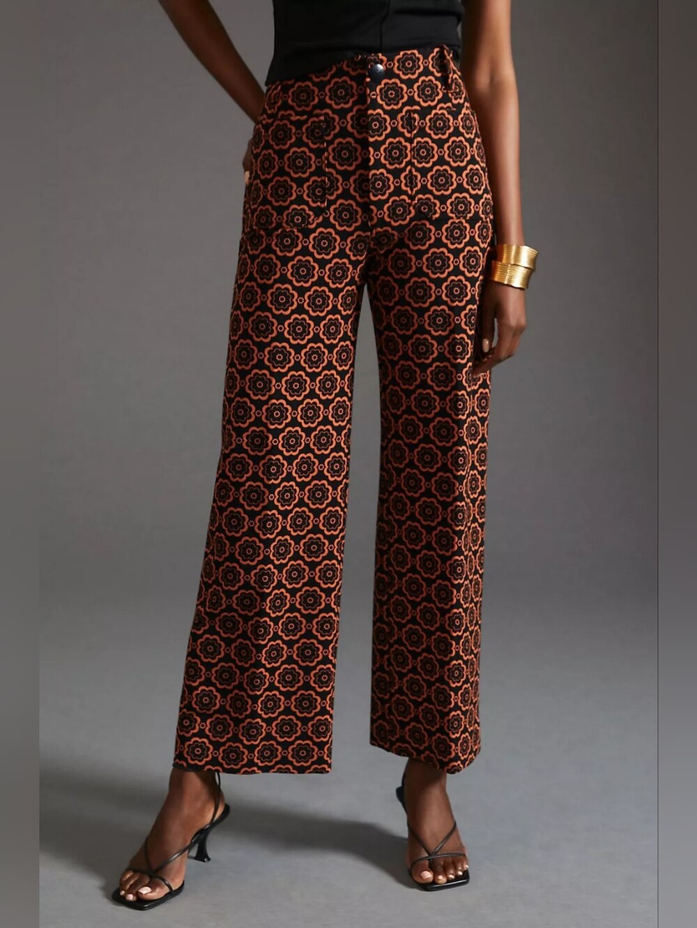 Anthropologie Maeve The Colette Wide Leg Floral Pants Black Orange Size 26